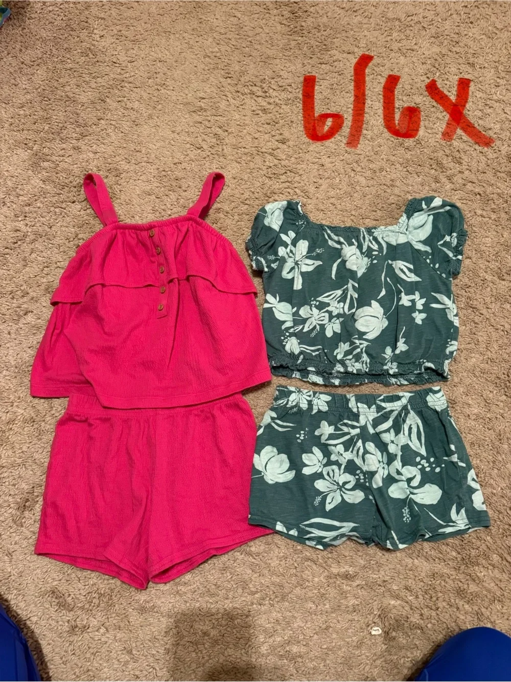 Girls' Pink Tank Romper and Green Floral Two-Piece Set - Kids Shirts & Tops